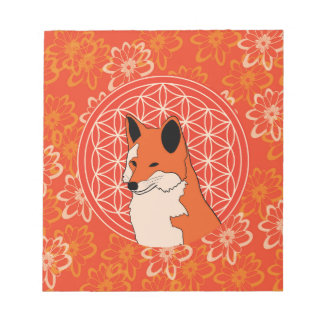 fox, animal totem,zen,chakra,flower of life, notepad