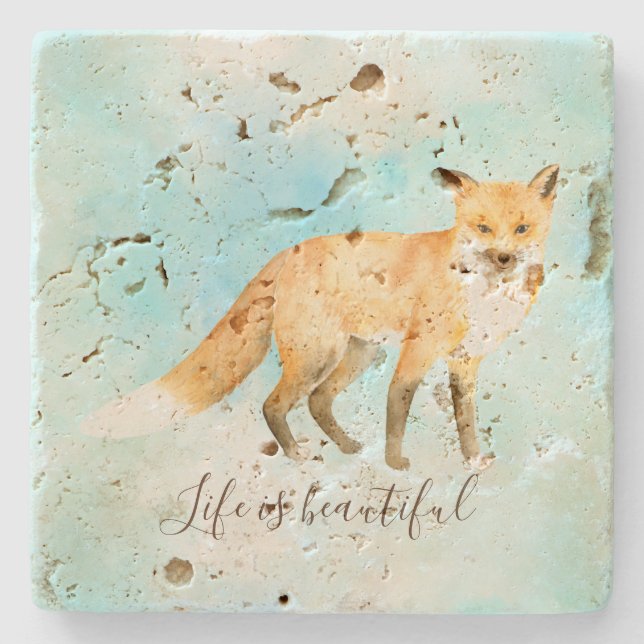 Fox Aqua Mint Watercolor Coaster (Front)