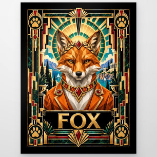 Fox, Art Deco Wildlife Postcard