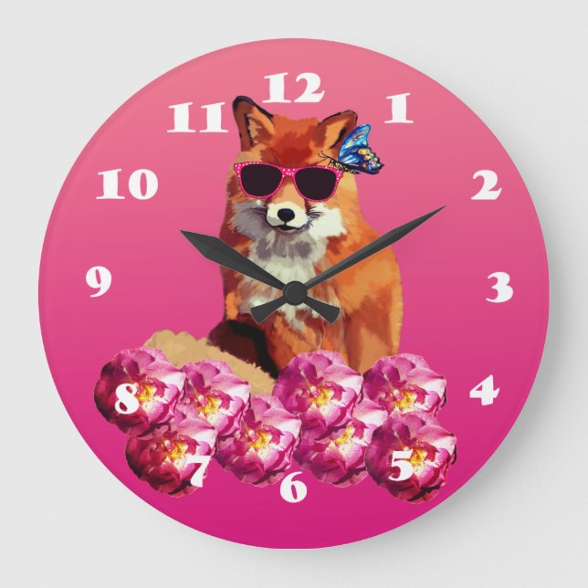 Fox Art, Pink  Wall Clock (Front)