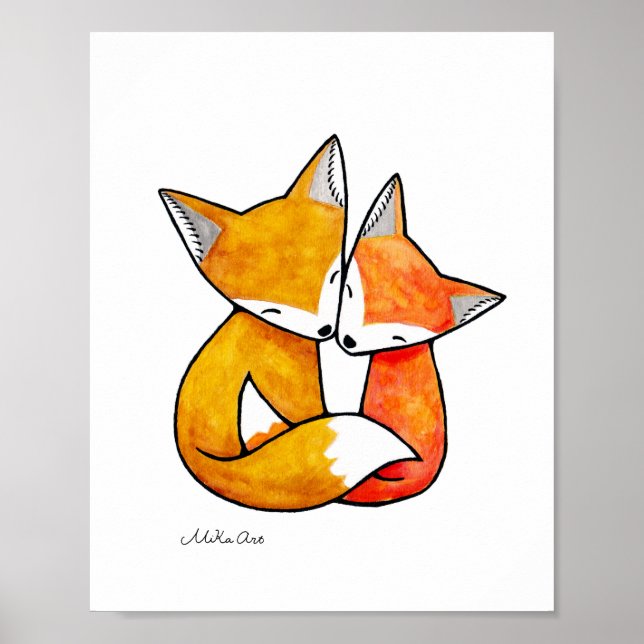 Fox Art Print Red Fox Couple Illustration Poster (Front)