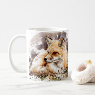 Fox art watercolour mug, fox lover gift wildlife coffee mug