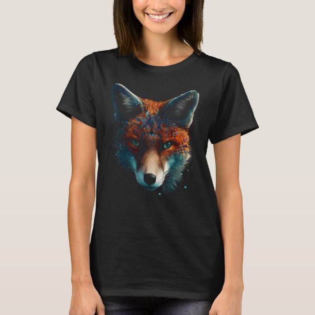 Fox Artwork - Animal Blue Eyes Art Fox T-Shirt (Front)