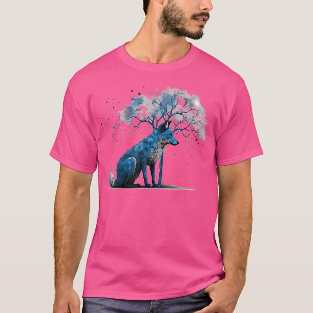 Fox Artwork Tree Animal Art Fox T-Shirt (Front)