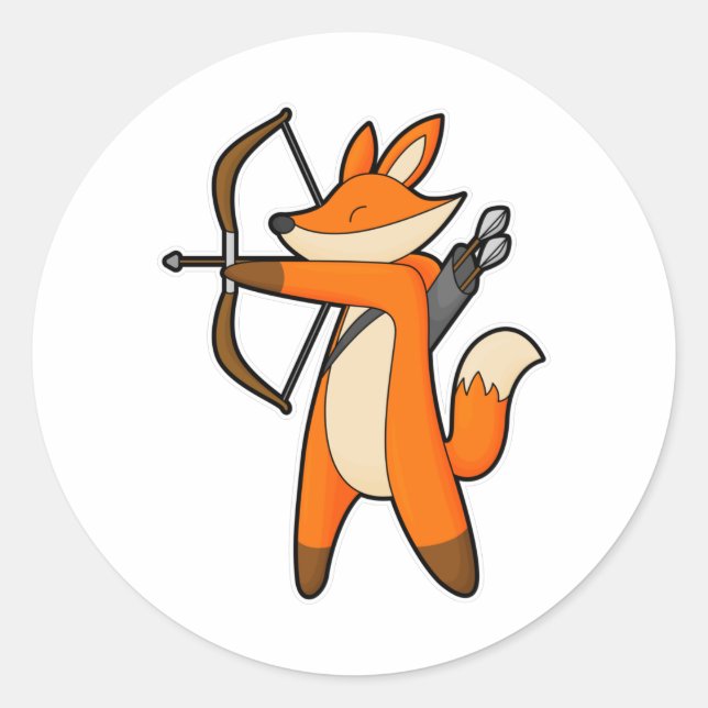 Fox as Archer with Arrow & Bow Classic Round Sticker (Front)