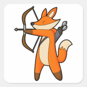 Fox as Archer with Arrow & Bow Square Sticker