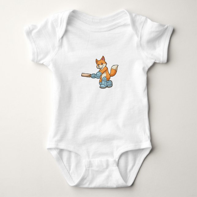 Fox as Batsman with Cricket bat Baby Bodysuit (Front)