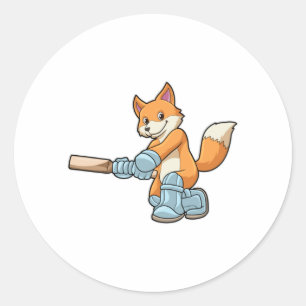 Fox as Batsman with Cricket bat Classic Round Sticker