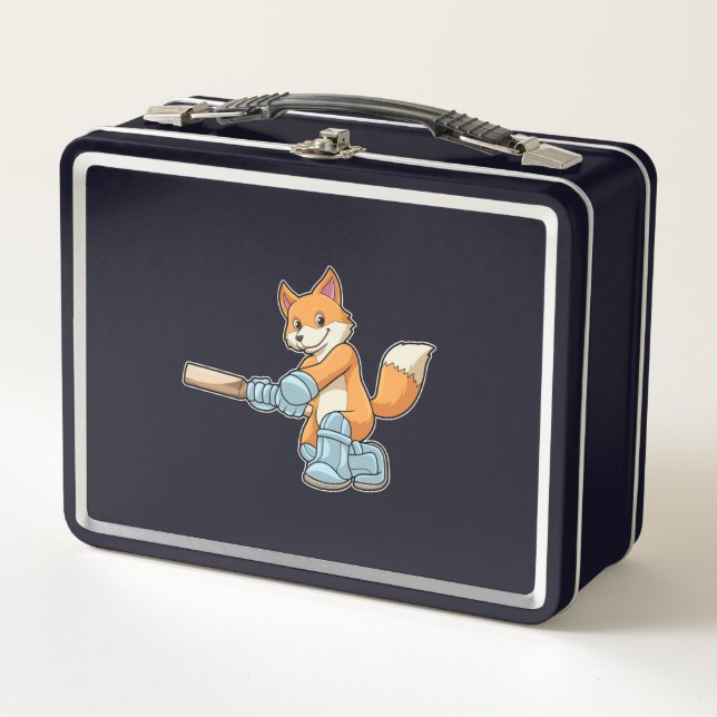 Fox as Batsman with Cricket bat Metal Lunch Box (Front)