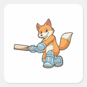 Fox as Batsman with Cricket bat Square Sticker
