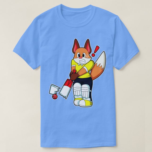 Fox as Batsman with Cricket bat T-Shirt (Design Front)
