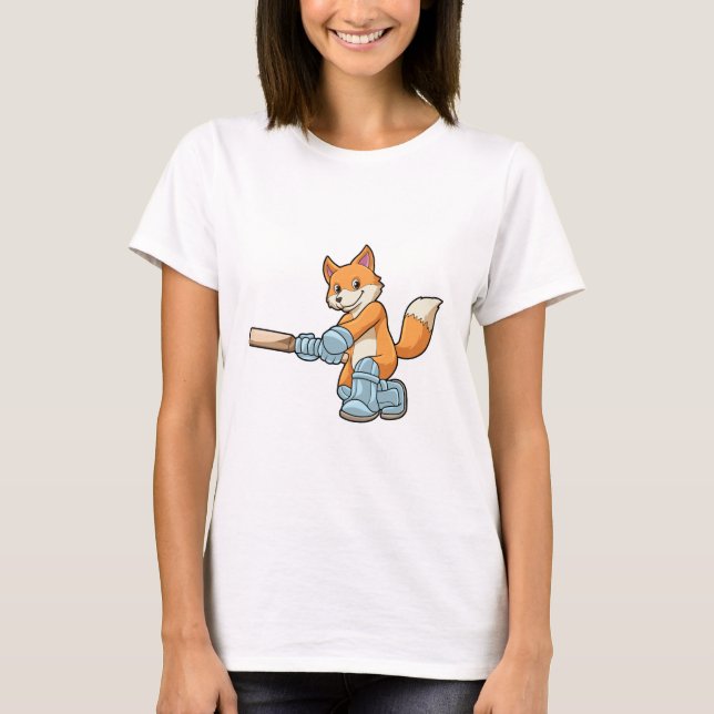 Fox as Batsman with Cricket bat T-Shirt (Front)