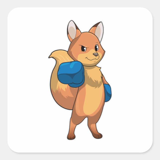 Fox as Boxer with Boxing gloves Square Sticker (Front)