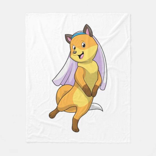 Fox as Bride with Veil Fleece Blanket (Front)