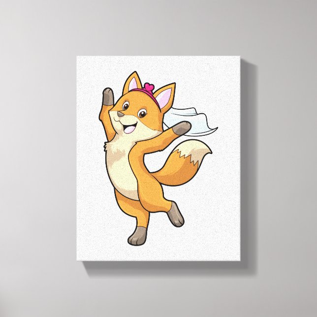 Fox as Bride with Veil & Heart Canvas Print (Front)