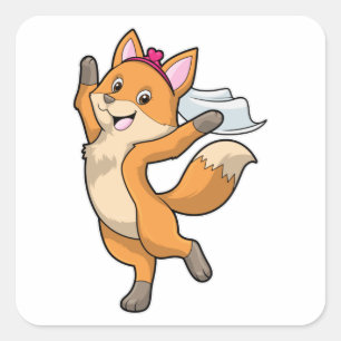 Fox as Bride with Veil & Heart Square Sticker