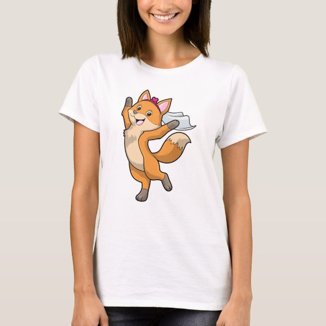 Fox as Bride with Veil & Heart T-Shirt (Front)