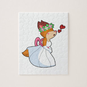 Fox as Bride with with Wedding dress & Flower wrea Jigsaw Puzzle