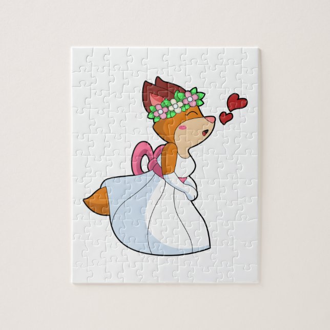 Fox as Bride with with Wedding dress & Flower wrea Jigsaw Puzzle (Vertical)