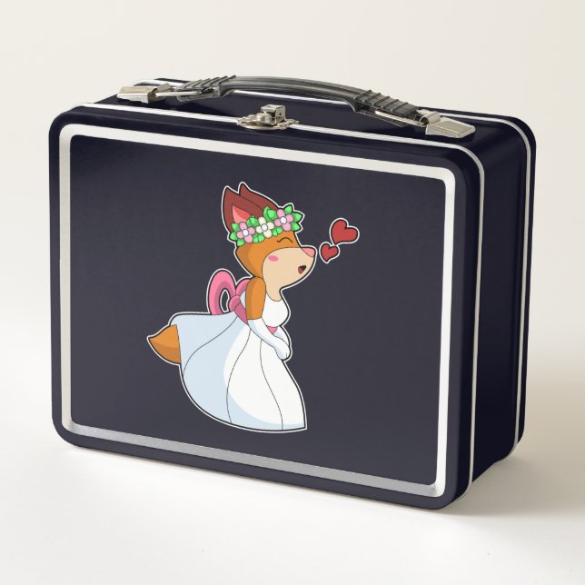 Fox as Bride with with Wedding dress & Flower wrea Metal Lunch Box (Front)