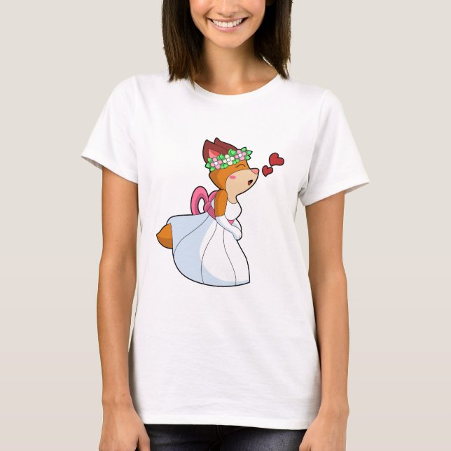 Fox as Bride with with Wedding dress & Flower wrea T-Shirt (Front)