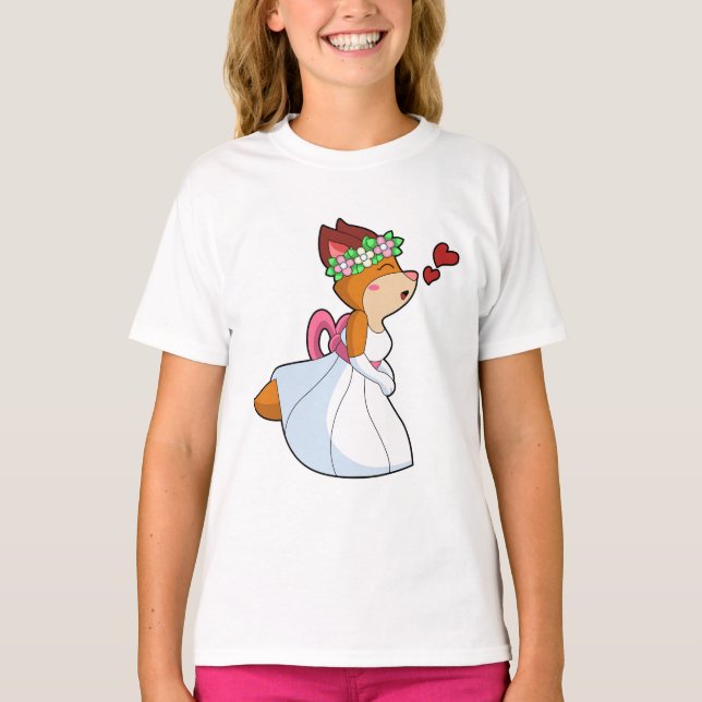 Fox as Bride with with Wedding dress & Flower wrea T-Shirt (Front)