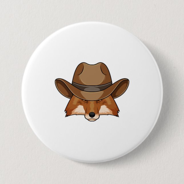 Fox as Cowboy with Hat 7.5 Cm Round Badge (Front)