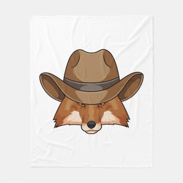 Fox as Cowboy with Hat Fleece Blanket (Front)
