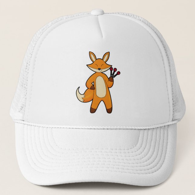 Fox as Dart player with Darts Trucker Hat (Front)