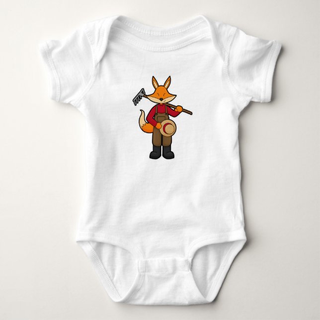 Fox as Farmer with Rake & Hat Baby Bodysuit (Front)
