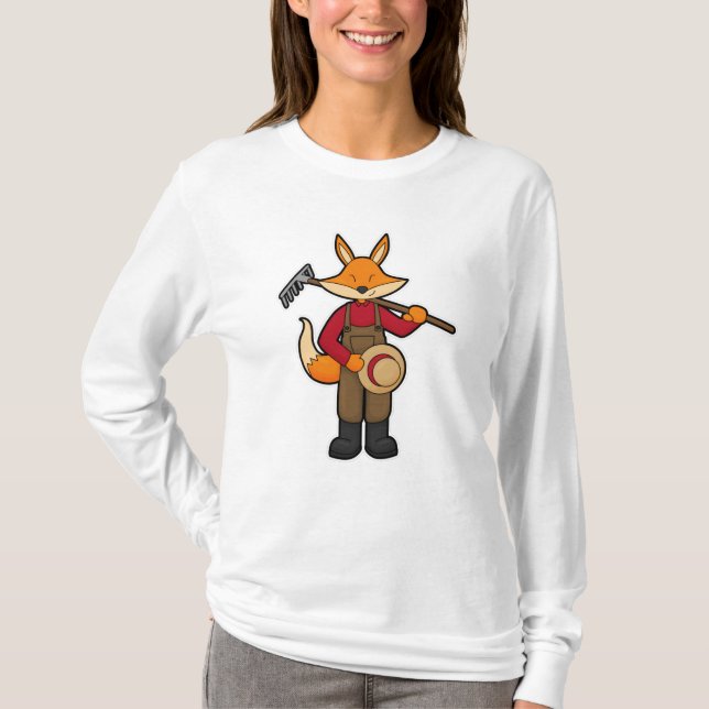 Fox as Farmer with Rake & Hat T-Shirt (Front)