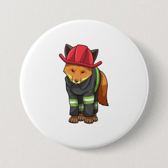 Fox as Firefighter with Helmet 7.5 Cm Round Badge (Front)