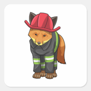 Fox as Firefighter with Helmet Square Sticker