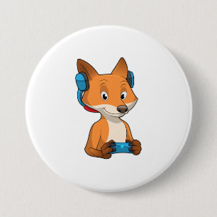 Fox as Gamer with Joystick 7.5 Cm Round Badge
