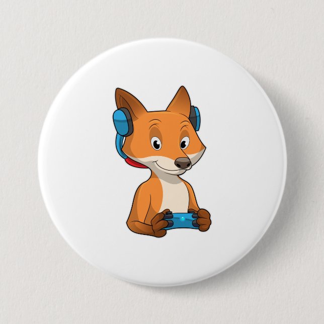 Fox as Gamer with Joystick 7.5 Cm Round Badge (Front)