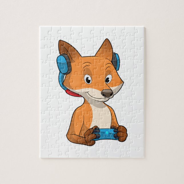 Fox as Gamer with Joystick Jigsaw Puzzle (Vertical)