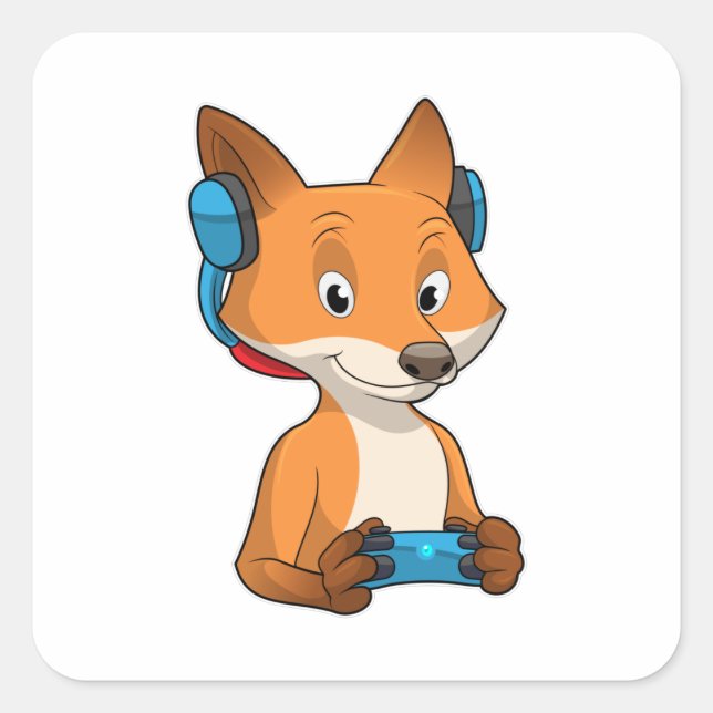 Fox as Gamer with Joystick Square Sticker (Front)