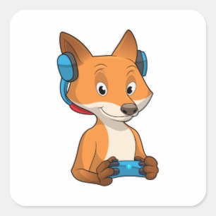 Fox as Gamer with Joystick Square Sticker