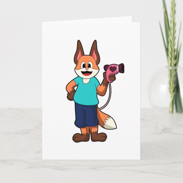 Fox as Hairdresser with Hairdryer Card (Front)