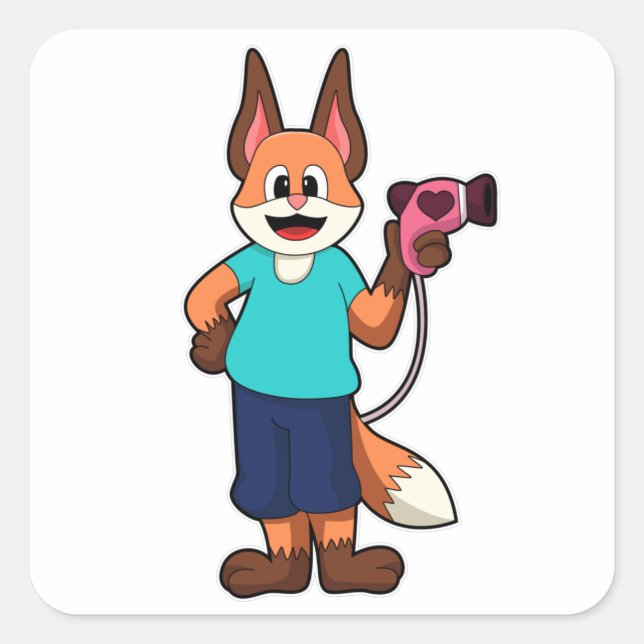 Fox as Hairdresser with Hairdryer Square Sticker (Front)