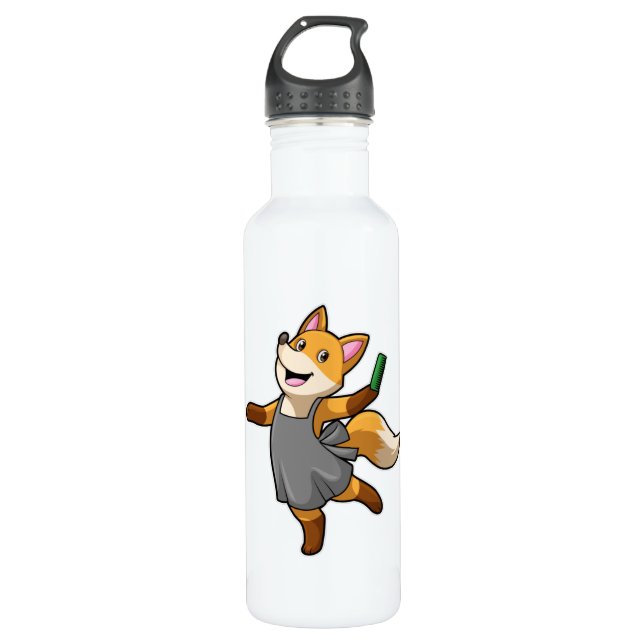 Fox as Hairdresser with Scissors 710 Ml Water Bottle (Front)