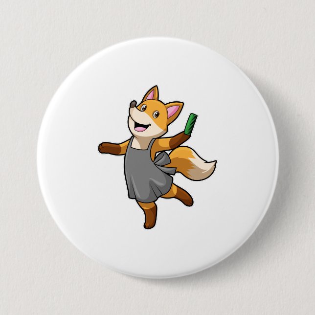 Fox as Hairdresser with Scissors 7.5 Cm Round Badge (Front)