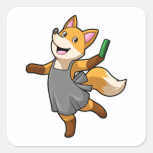 Fox as Hairdresser with Scissors Square Sticker