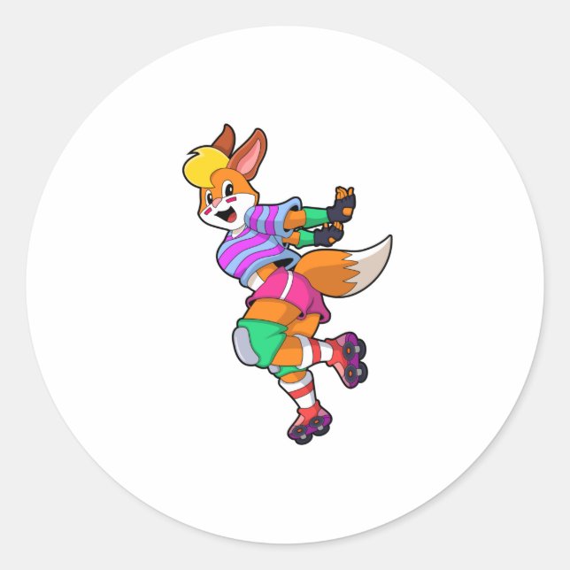 Fox as Inline Skater with Inline Skates Classic Round Sticker (Front)