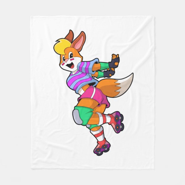 Fox as Inline Skater with Inline Skates Fleece Blanket (Front)