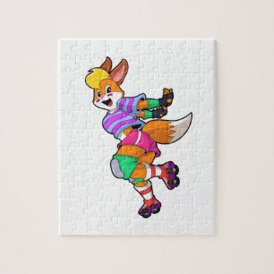 Fox as Inline Skater with Inline Skates Jigsaw Puzzle