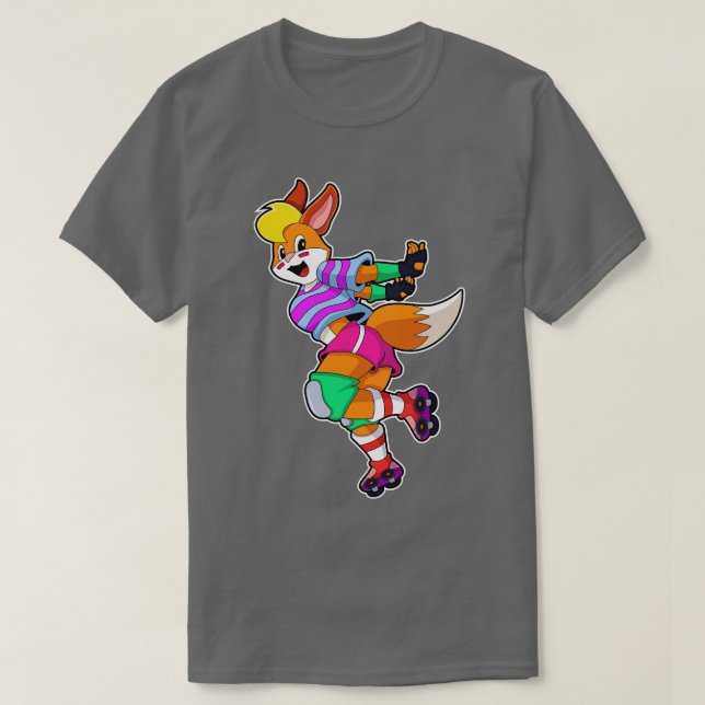 Fox as Inline Skater with Inline Skates T-Shirt (Design Front)