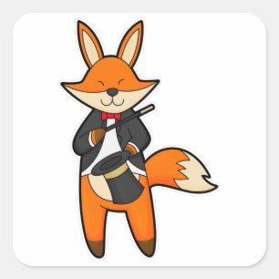 Fox as Magician with Magic wand & Hat Square Sticker