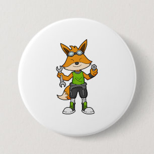Fox as Mechanic with Wrench & Nut 7.5 Cm Round Badge