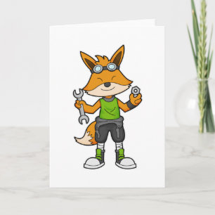 Fox as Mechanic with Wrench & Nut Card